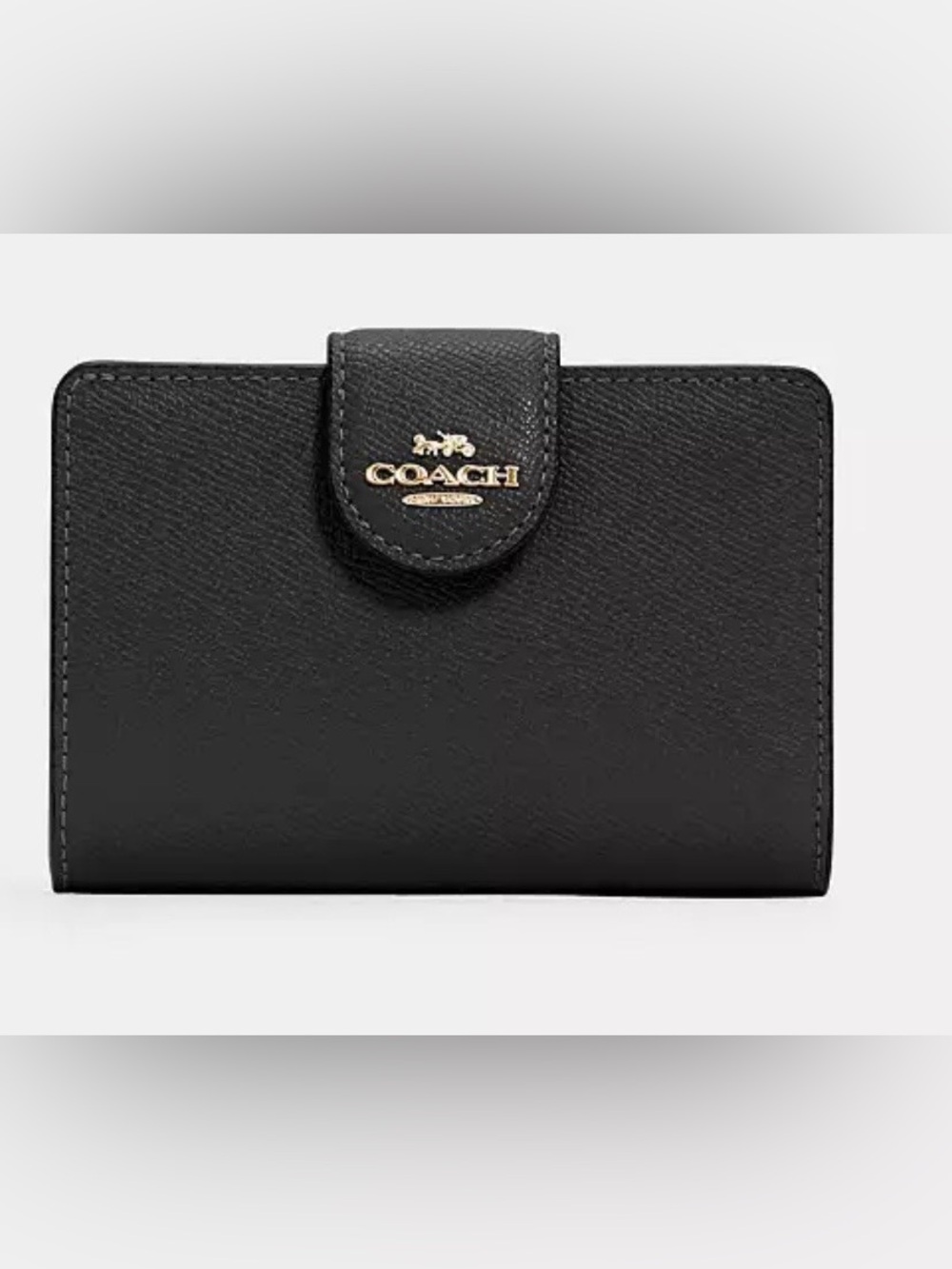 Coach Black Pebbled Leather Snap Wallet with Gold Logo